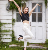 'Mams' オーガニックコットン使用 ストレッチテーパード Off White デニム