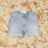 ’Abby’ リサイクルオーガニックコットン使用 切りっぱなしエッジ デニムショーツ