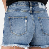 ’Abby’ リサイクルオーガニックコットン使用 切りっぱなしエッジ デニムショーツ