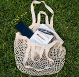 環境負荷低減オーガニックコットン 持ち手2種類 伸縮性あり メッシュバッグ