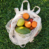 環境負荷低減オーガニックコットン 持ち手2種類 伸縮性あり メッシュバッグ