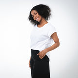 フェアトレード 余剰生地使用 ロールスリーブTシャツ (白)