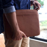 'Blackwell' ハンドメイド 外ポケット ジップ付き レザーラップトップケース