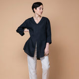 'Fendell' ヨーロピアンリネン100% Vネック ブラウス (黒) - オーストラリア産