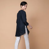 'Fendell' ヨーロピアンリネン100% Vネック ブラウス (黒) - オーストラリア産