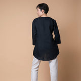 'Fendell' ヨーロピアンリネン100% Vネック ブラウス (黒) - オーストラリア産