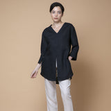 'Fendell' ヨーロピアンリネン100% Vネック ブラウス (黒) - オーストラリア産