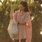 環境負荷低減オーガニックコットン 持ち手2種類 伸縮性あり メッシュバッグ