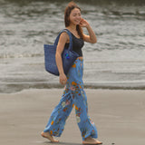 'Nanci' パームヤシ使用 ポンポン付き バッグ (青) - ペルー人アーティストハンドメイド